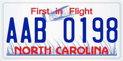 NC license plate AAB0198