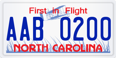 NC license plate AAB0200