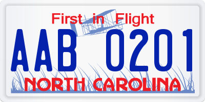 NC license plate AAB0201