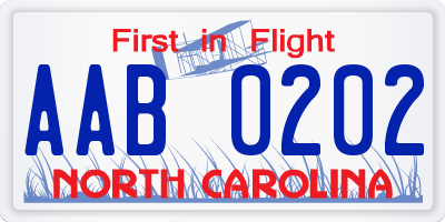 NC license plate AAB0202