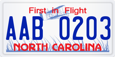 NC license plate AAB0203