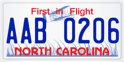 NC license plate AAB0206