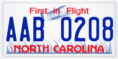 NC license plate AAB0208