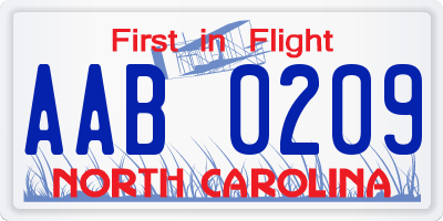 NC license plate AAB0209