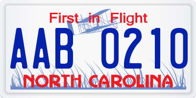 NC license plate AAB0210