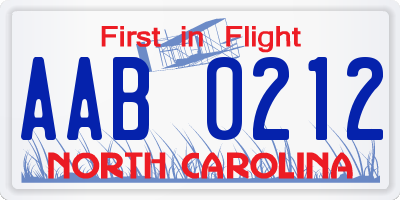 NC license plate AAB0212