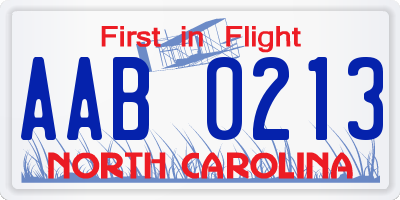 NC license plate AAB0213