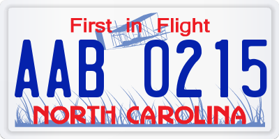 NC license plate AAB0215