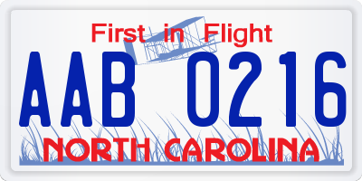 NC license plate AAB0216