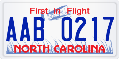 NC license plate AAB0217