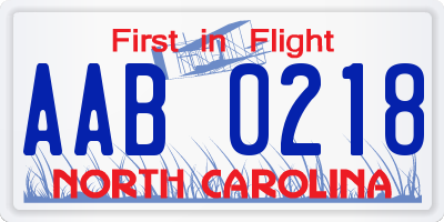 NC license plate AAB0218