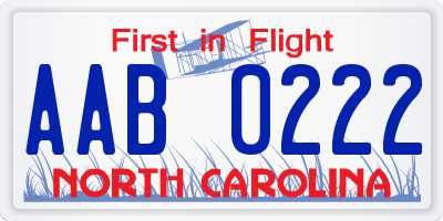 NC license plate AAB0222