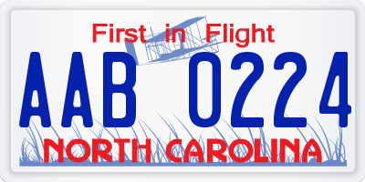 NC license plate AAB0224