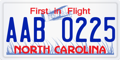 NC license plate AAB0225