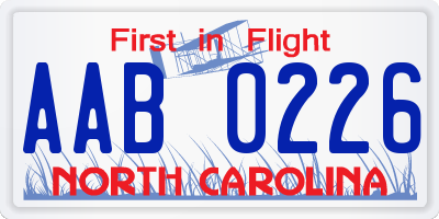 NC license plate AAB0226