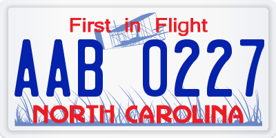 NC license plate AAB0227