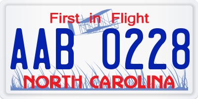 NC license plate AAB0228