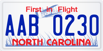 NC license plate AAB0230