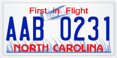 NC license plate AAB0231