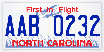 NC license plate AAB0232