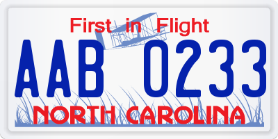 NC license plate AAB0233