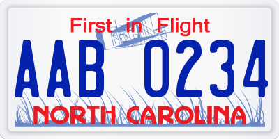 NC license plate AAB0234