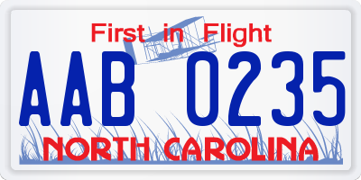 NC license plate AAB0235