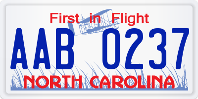 NC license plate AAB0237