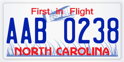 NC license plate AAB0238