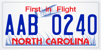 NC license plate AAB0240