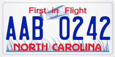 NC license plate AAB0242