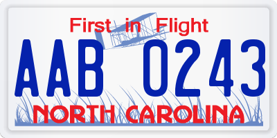 NC license plate AAB0243