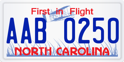 NC license plate AAB0250