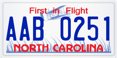 NC license plate AAB0251