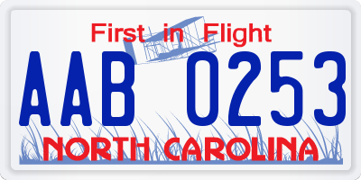 NC license plate AAB0253