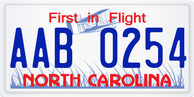 NC license plate AAB0254