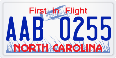 NC license plate AAB0255