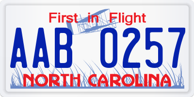 NC license plate AAB0257