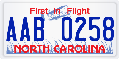 NC license plate AAB0258