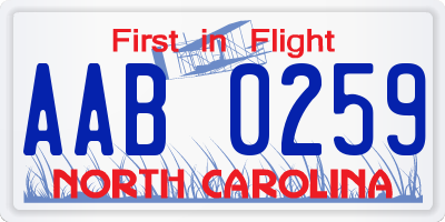 NC license plate AAB0259