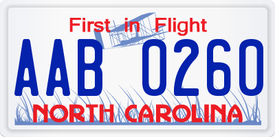 NC license plate AAB0260