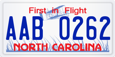 NC license plate AAB0262