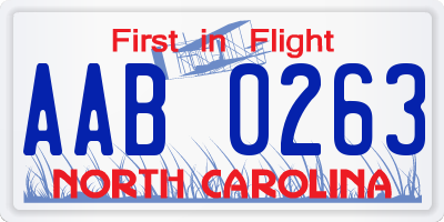 NC license plate AAB0263