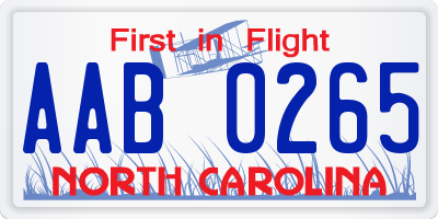 NC license plate AAB0265