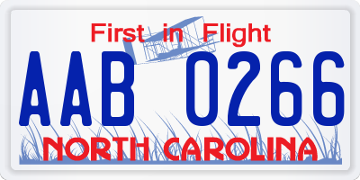 NC license plate AAB0266