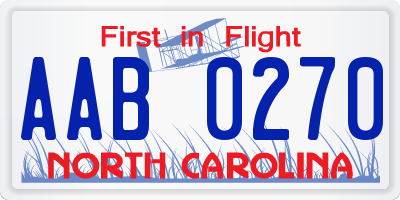 NC license plate AAB0270