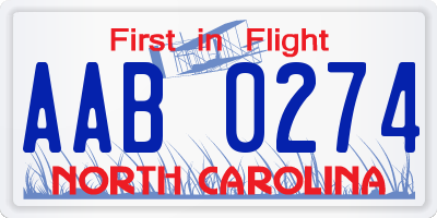 NC license plate AAB0274