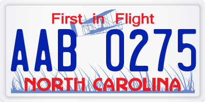 NC license plate AAB0275