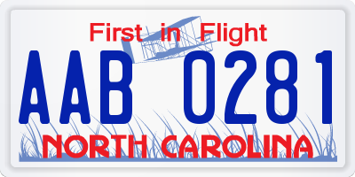 NC license plate AAB0281