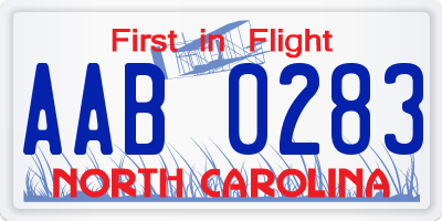 NC license plate AAB0283